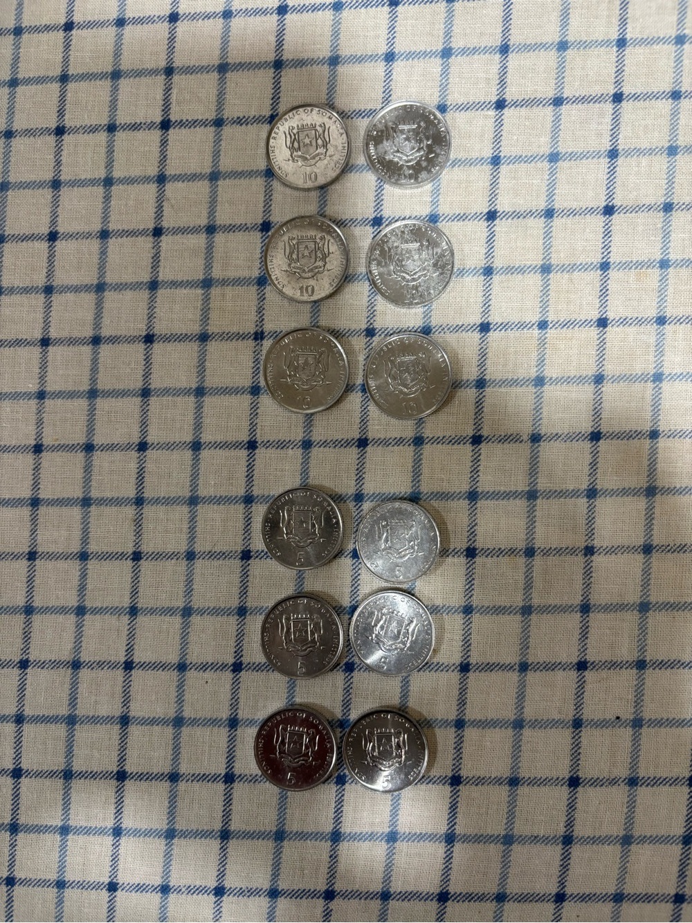 Somalia Coins 6 Elephant - 5 Shilling coins  FAO series, and 6 Camel 10 Shilling